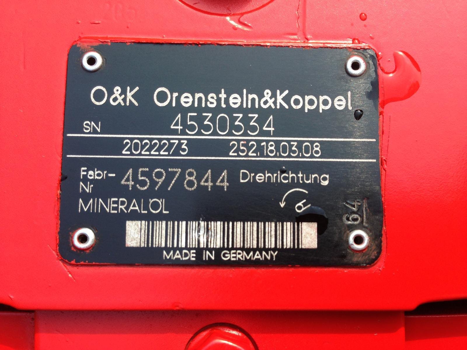 O&K (Orenstein & Koppel) Hydraulic Pump 1 O&K (Orenstein & Koppel) Hydraulic Pump